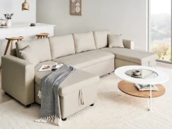 Clearance Beliani Divano letto a U 5 posti SOMMEN Tessuto Beige chiaro con contenitore Beige Marrone