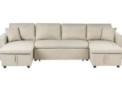 Clearance Beliani Divano letto a U 5 posti SOMMEN Tessuto Beige chiaro con contenitore Beige Marrone