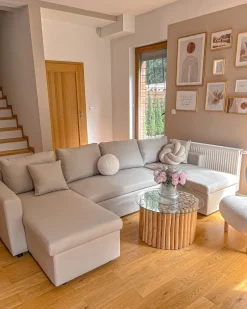 Clearance Beliani Divano letto a U 5 posti SOMMEN Tessuto Beige chiaro con contenitore Beige Marrone