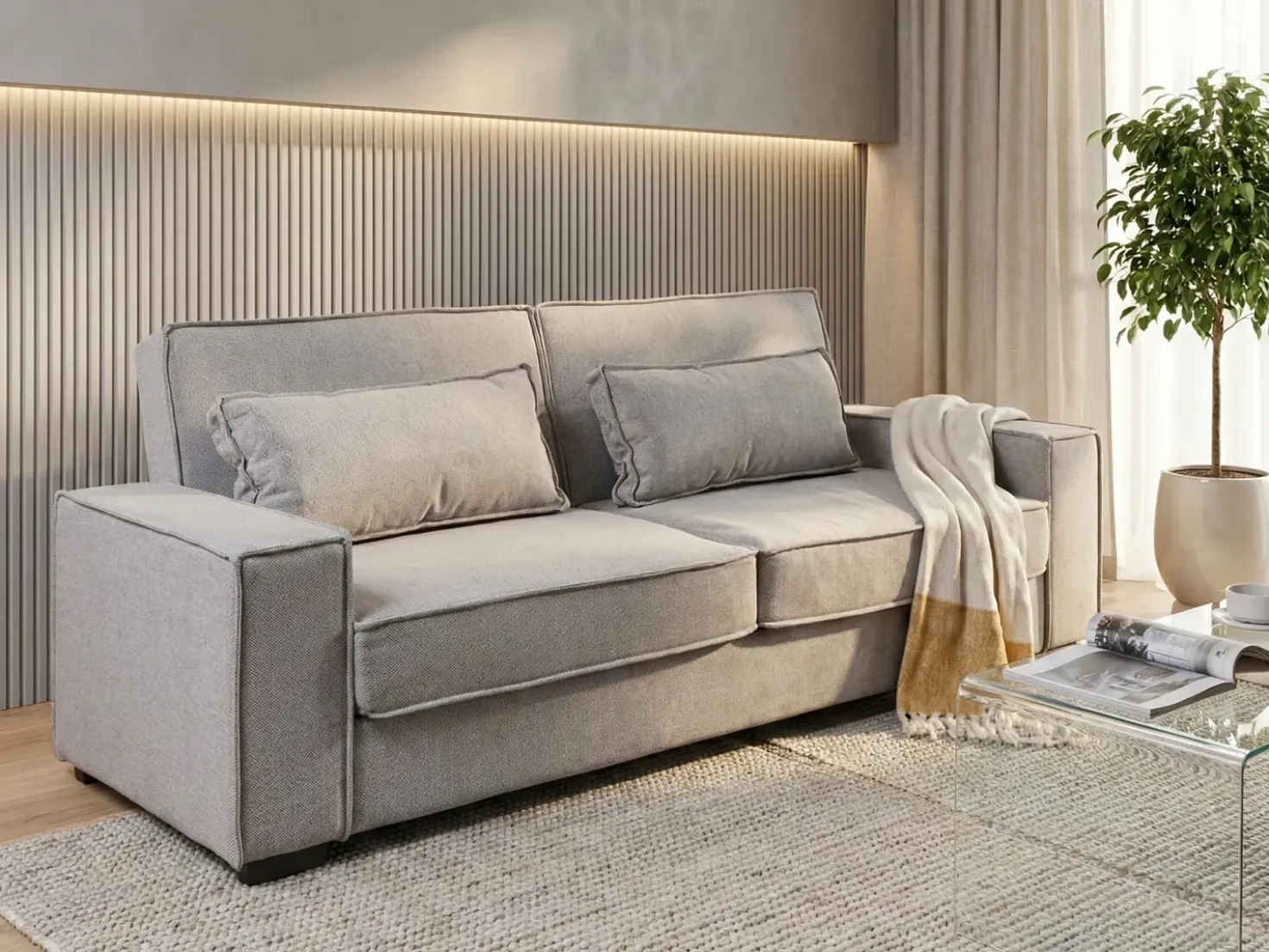 Divano letto 3 posti AROLE Tessuto Grigio