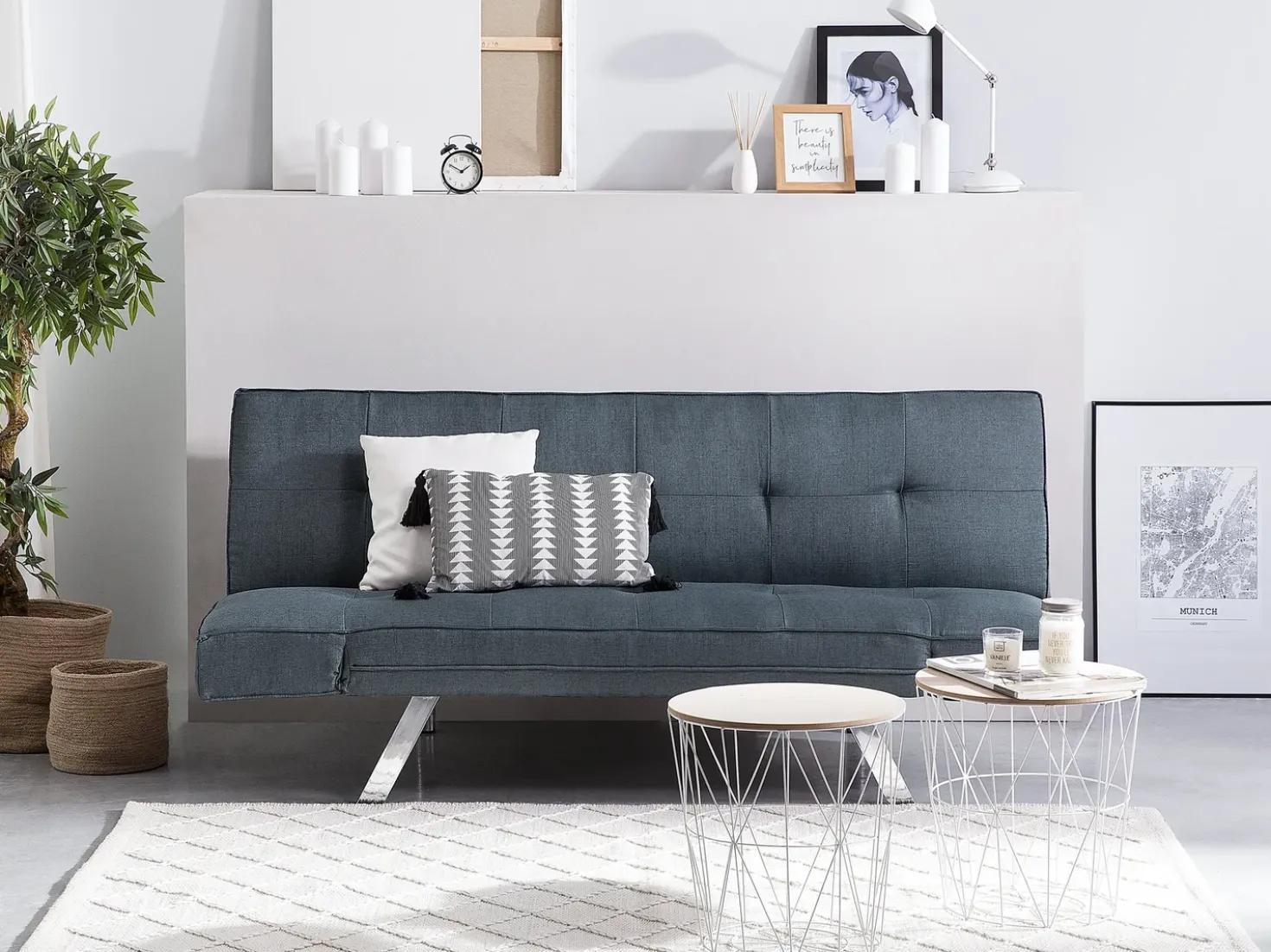 Divano letto 3 posti BRISTOL Tessuto Blu scuro