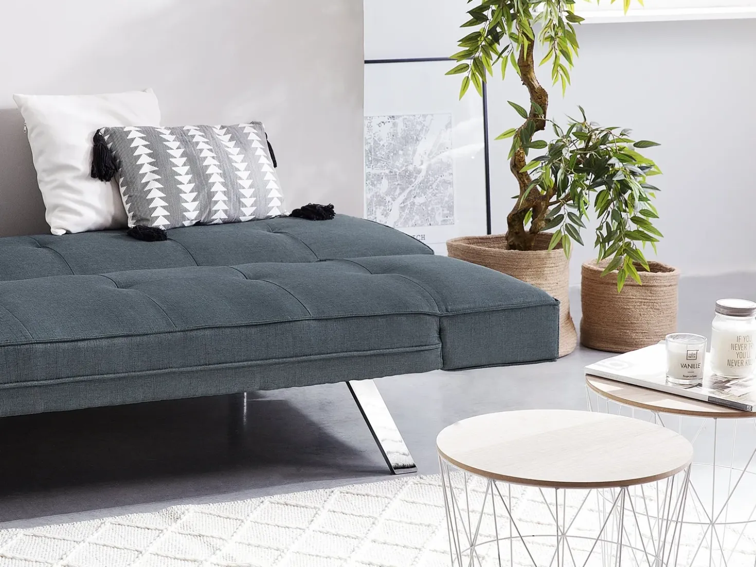 Divano letto 3 posti BRISTOL Tessuto Blu scuro
