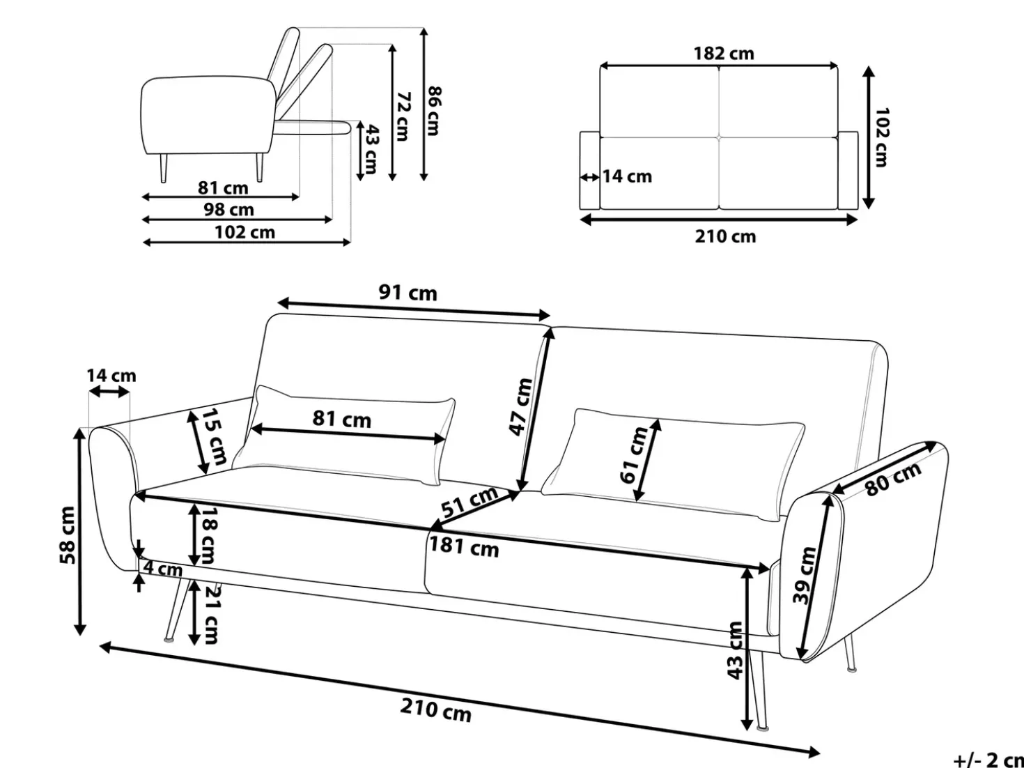 Divano letto 3 posti EINA Velluto Beige chiaro