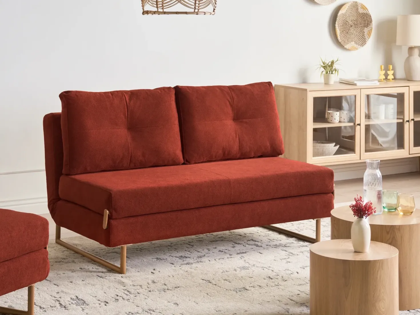 Divano letto 3 posti JERSLEV Tessuto Rosso