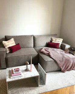 Beliani Divano letto 3 posti KARILA Tessuto Tortora con contenitore Beige