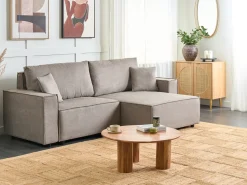 Beliani Divano letto 3 posti KARILA Tessuto Tortora con contenitore Beige