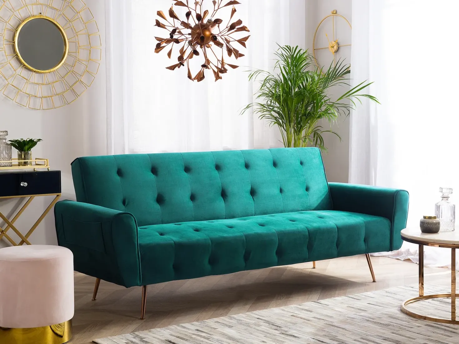 Divano letto 3 posti SELNES Velluto Verde smeraldo