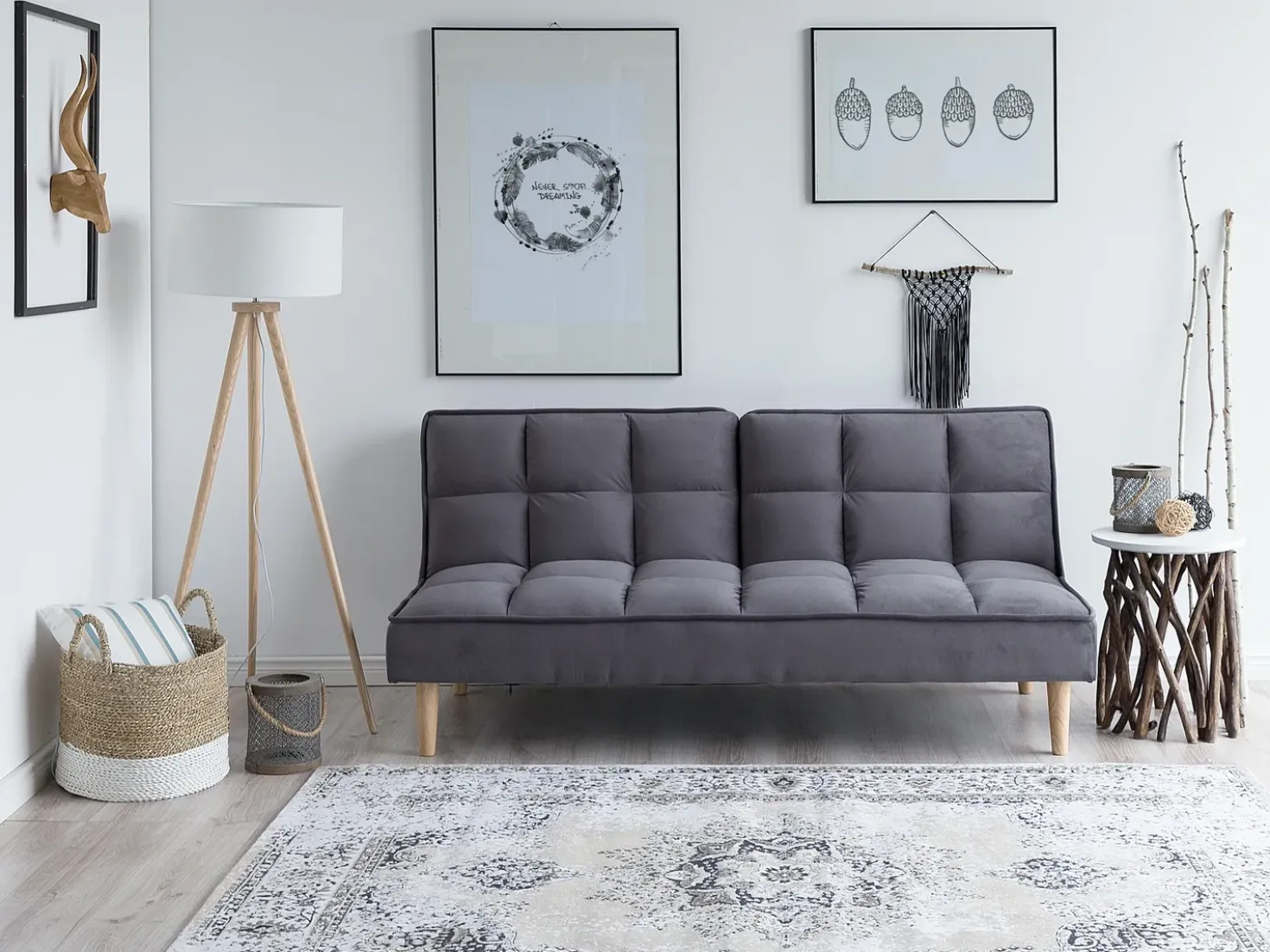 Divano letto 3 posti SILJAN Tessuto Grigio scuro