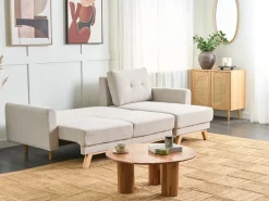 Clearance Beliani Divano letto 3 posti SIRO Tessuto Beige chiaro con contenitore Lato Sinistro Beige Marrone