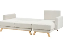 Clearance Beliani Divano letto 3 posti SIRO Tessuto Beige chiaro con contenitore Lato Sinistro Beige Marrone