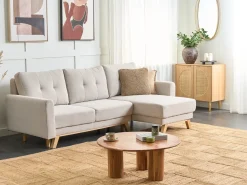 Clearance Beliani Divano letto 3 posti SIRO Tessuto Beige chiaro con contenitore Lato Sinistro Beige Marrone