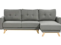 Clearance Beliani Divano letto 3 posti SIRO Tessuto Grigio con contenitore Lato Sinistro Marrone Grigio
