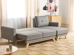 Clearance Beliani Divano letto 3 posti SIRO Tessuto Grigio con contenitore Lato Sinistro Marrone Grigio
