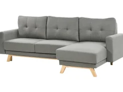 Clearance Beliani Divano letto 3 posti SIRO Tessuto Grigio con contenitore Lato Sinistro Marrone Grigio