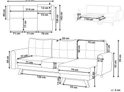 Clearance Beliani Divano letto 3 posti SIRO Tessuto Grigio con contenitore Lato Sinistro Marrone Grigio