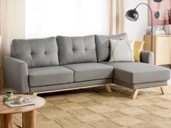 Clearance Beliani Divano letto 3 posti SIRO Tessuto Grigio con contenitore Lato Sinistro Marrone Grigio