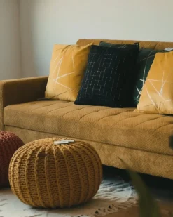 Divano letto 3 posti VEHKOO Tessuto Senape