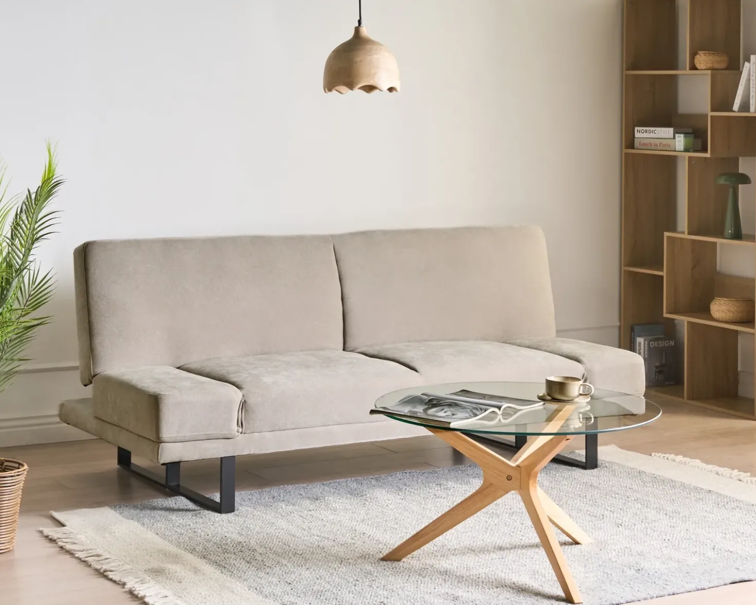 Divano letto 2 posti YORK Ciniglia Beige chiaro