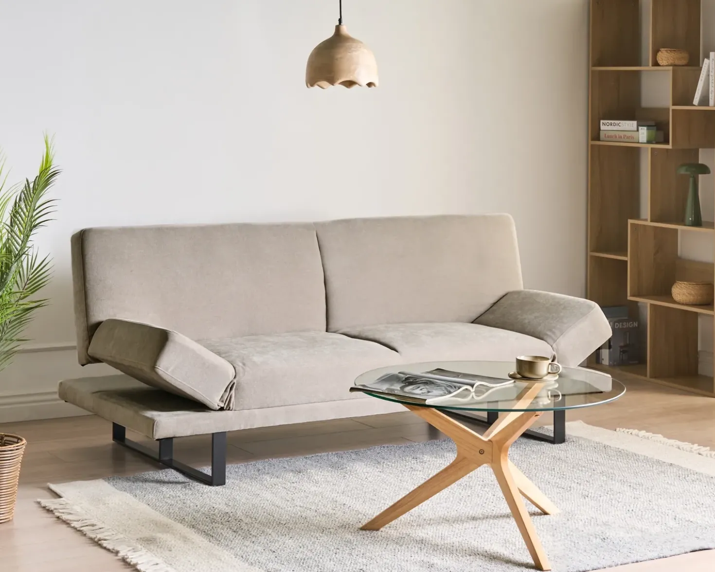 Divano letto 2 posti YORK Ciniglia Beige chiaro