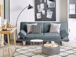 New Beliani Divano letto 2 posti YORK Tessuto Blu Blu Argento Grigio