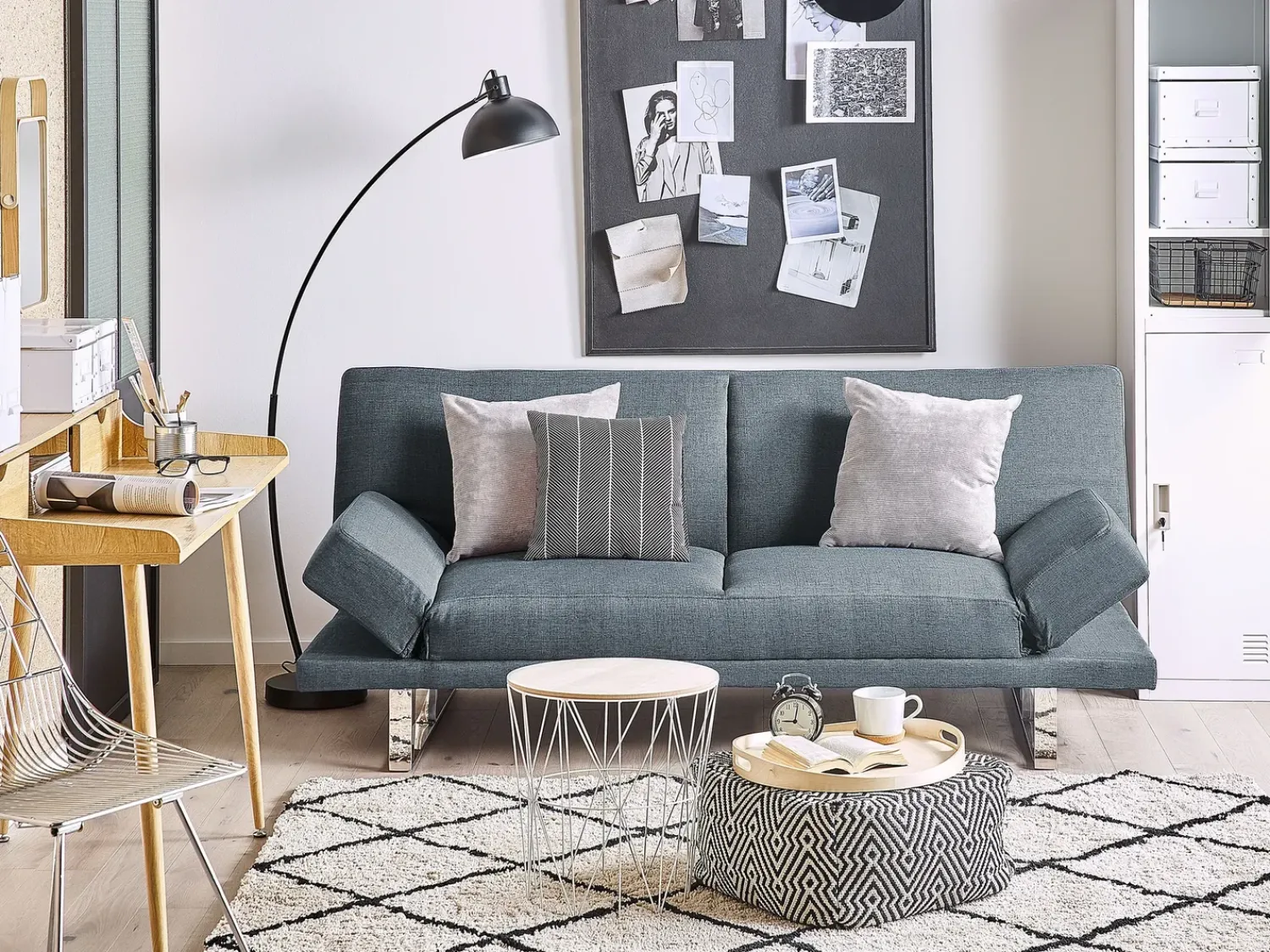 New Beliani Divano letto 2 posti YORK Tessuto Blu Blu Argento Grigio