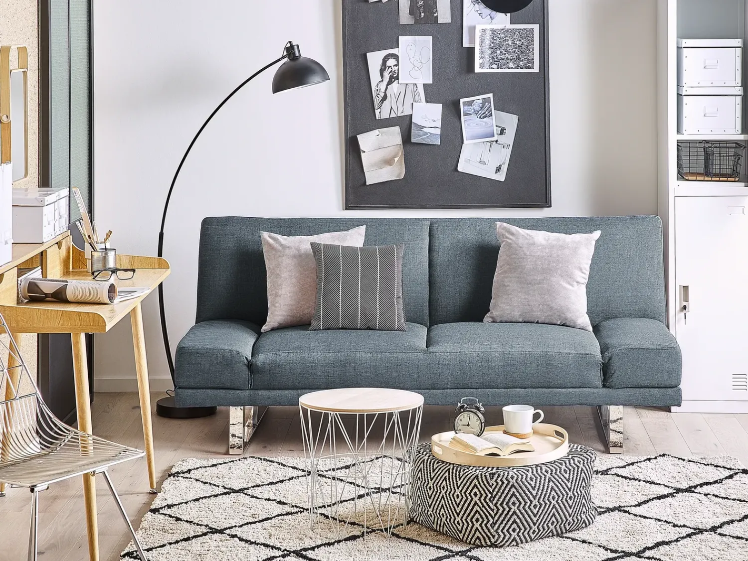 New Beliani Divano letto 2 posti YORK Tessuto Blu Blu Argento Grigio