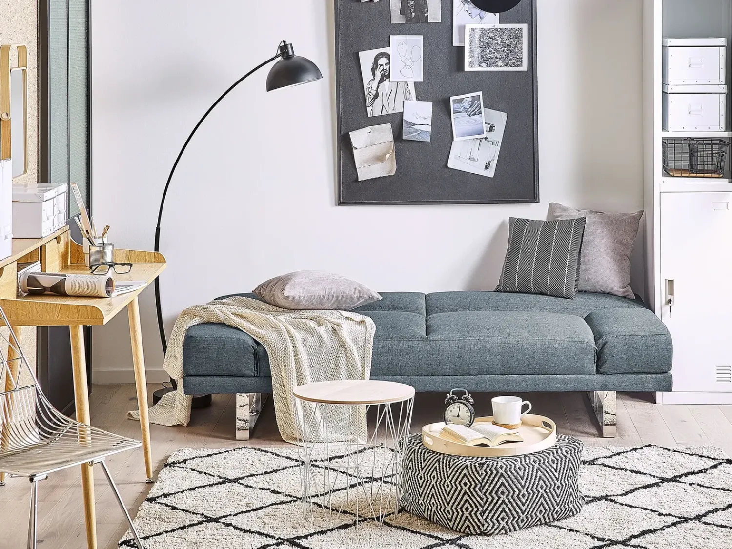 New Beliani Divano letto 2 posti YORK Tessuto Blu Blu Argento Grigio