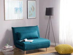 Clearance Beliani Divano letto singolo SETTEN Tessuto Blu oltremare Marrone Blu