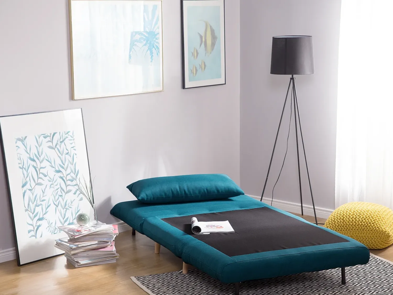 Clearance Beliani Divano letto singolo SETTEN Tessuto Blu oltremare Marrone Blu