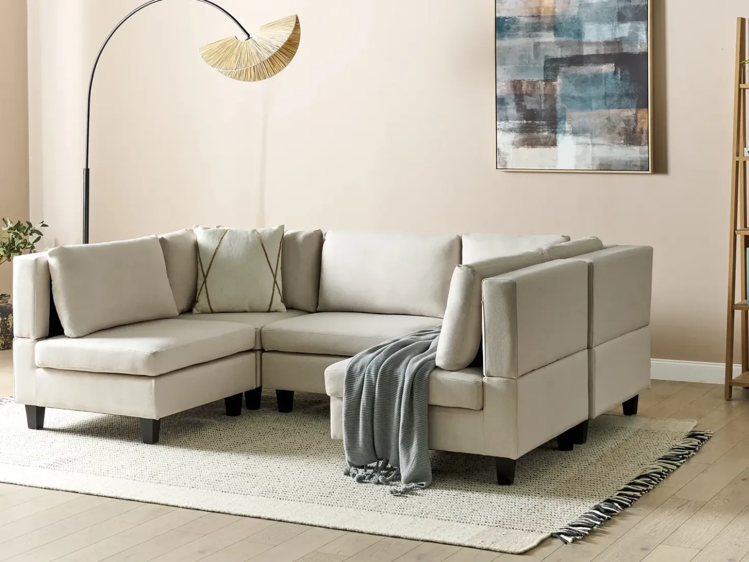 Divano modulare a U 5 posti UNSTAD Tessuto Beige chiaro