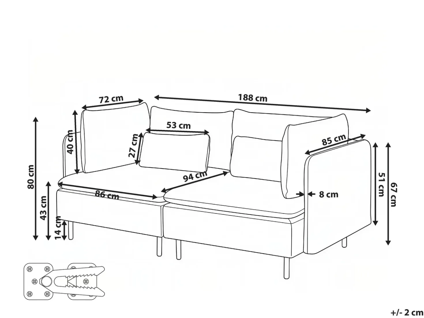 Divano modulare 2 posti EGERIS Tessuto Beige