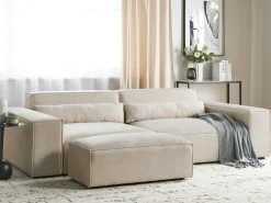 Sale Beliani Divano modulare 3 posti HELLNAR Velluto chiaro con ottomana Beige