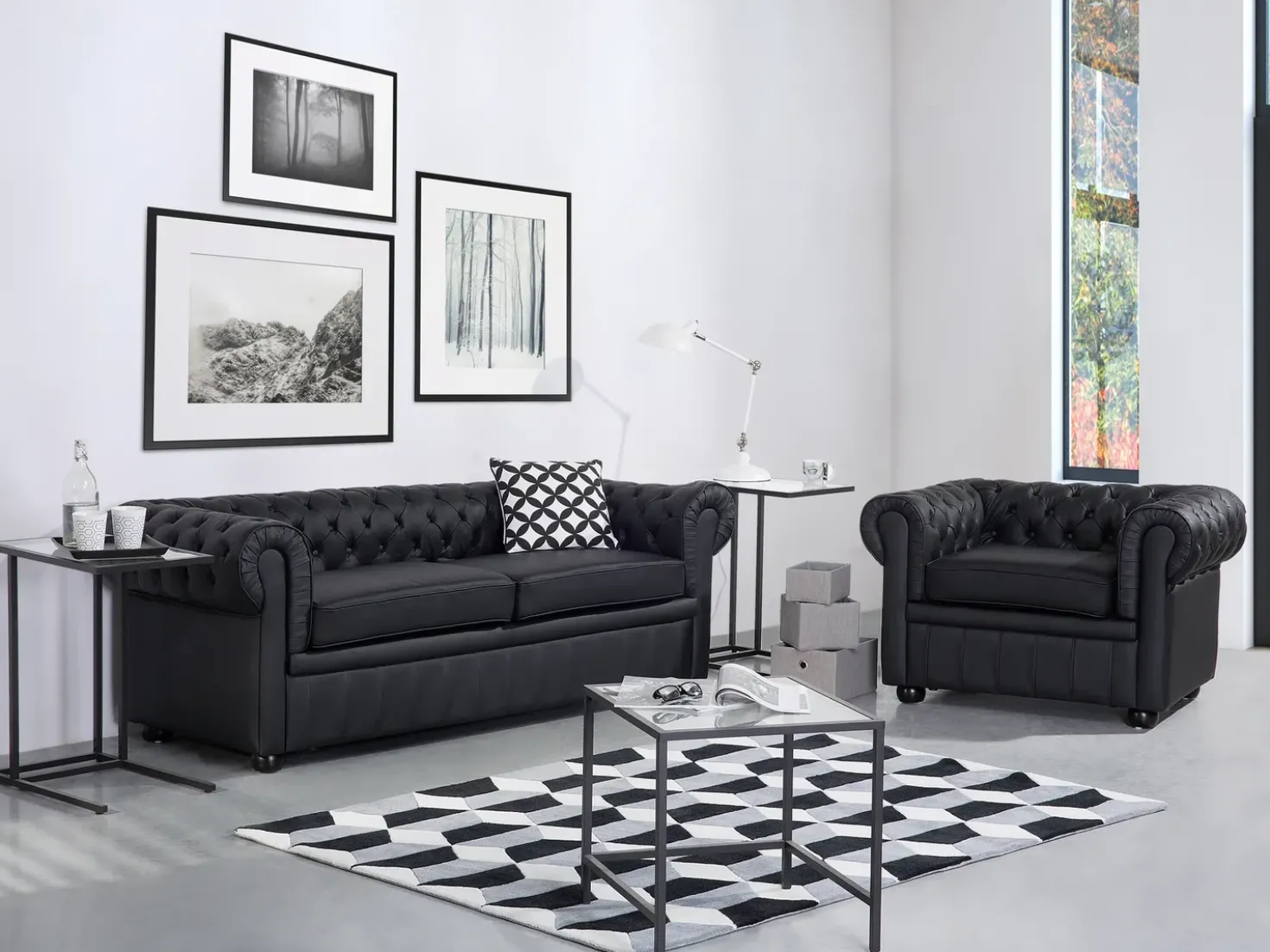 Divano 3 posti CHESTERFIELD Pelle naturale Nero