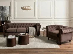 Divano 3 posti CHESTERFIELD Velluto Marrone scuro
