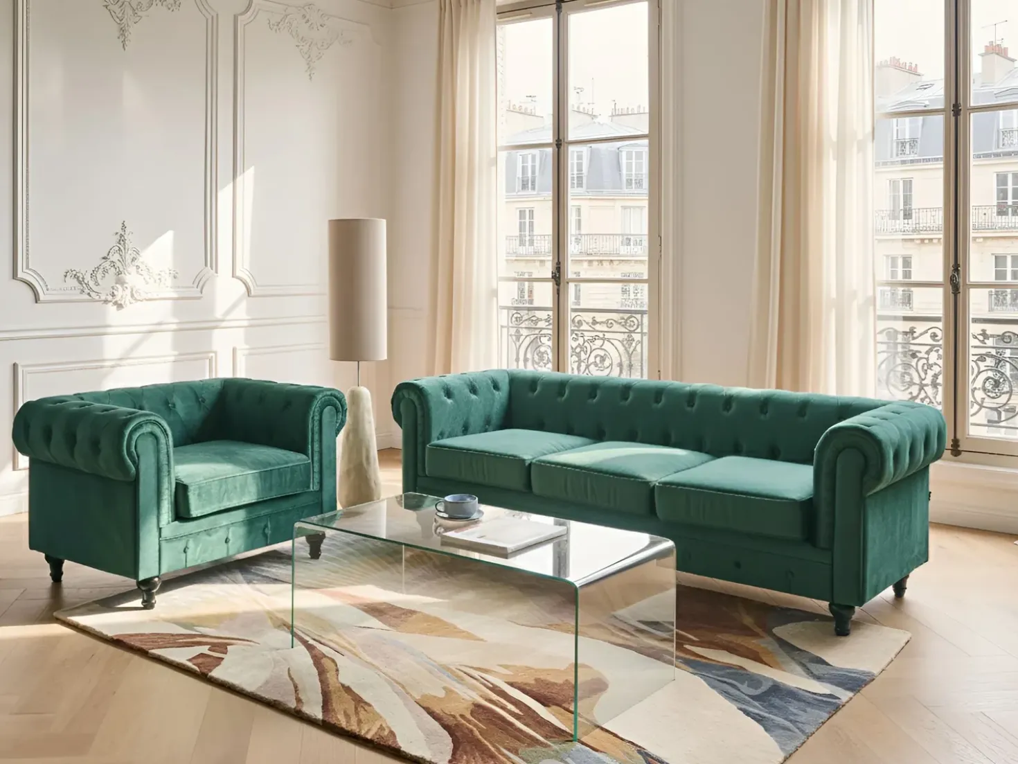 Divano 3 posti CHESTERFIELD Velluto Verde smeraldo