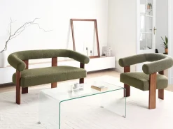 Divano 2 posti ILBRO Bouclé Verde/Marrone scuro