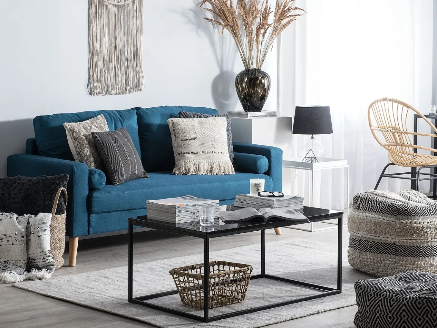 Divano 2 posti KALMAR Tessuto Blu oltremare