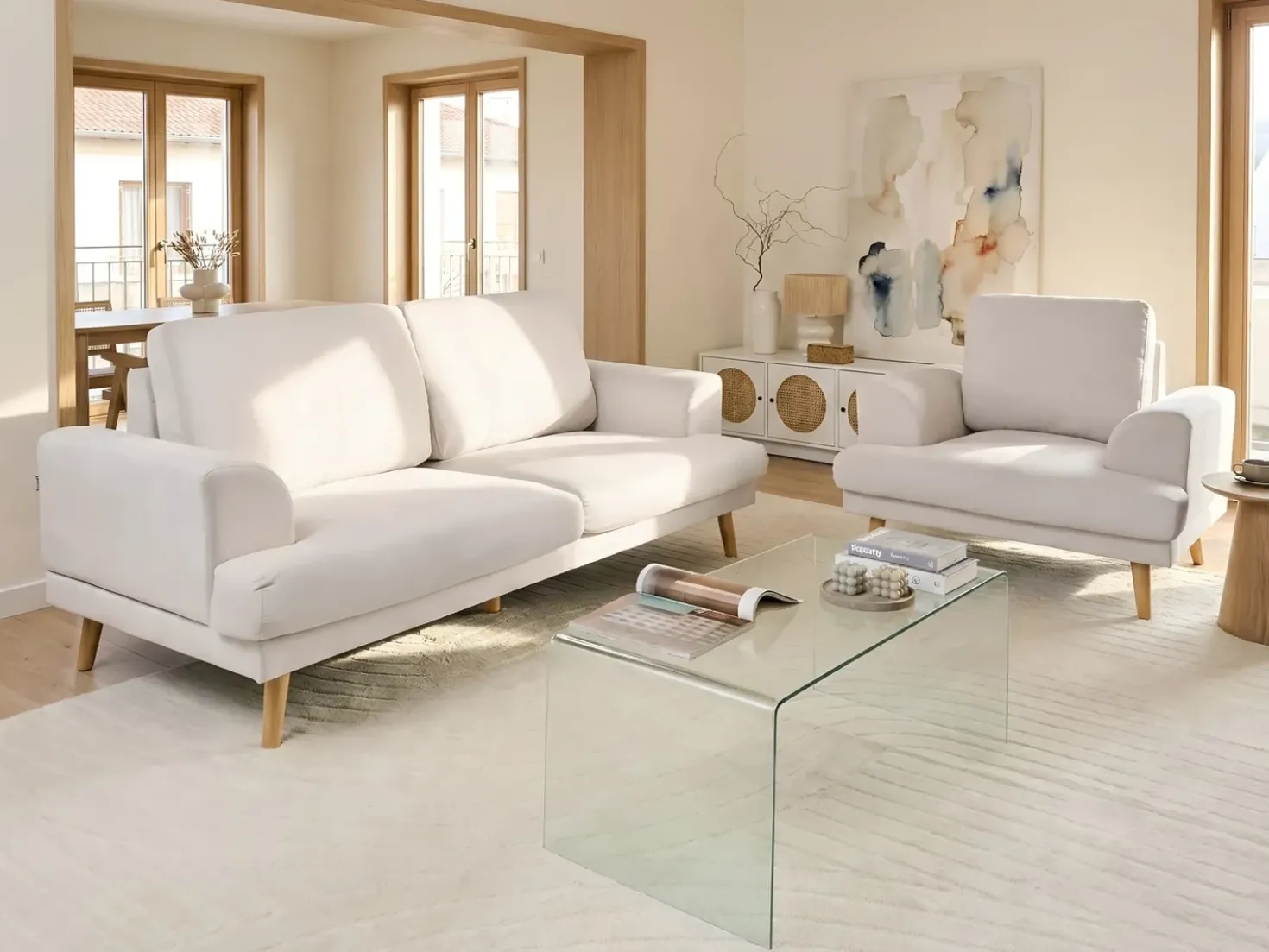 Divano 3 posti KILDAL Tessuto Beige chiaro
