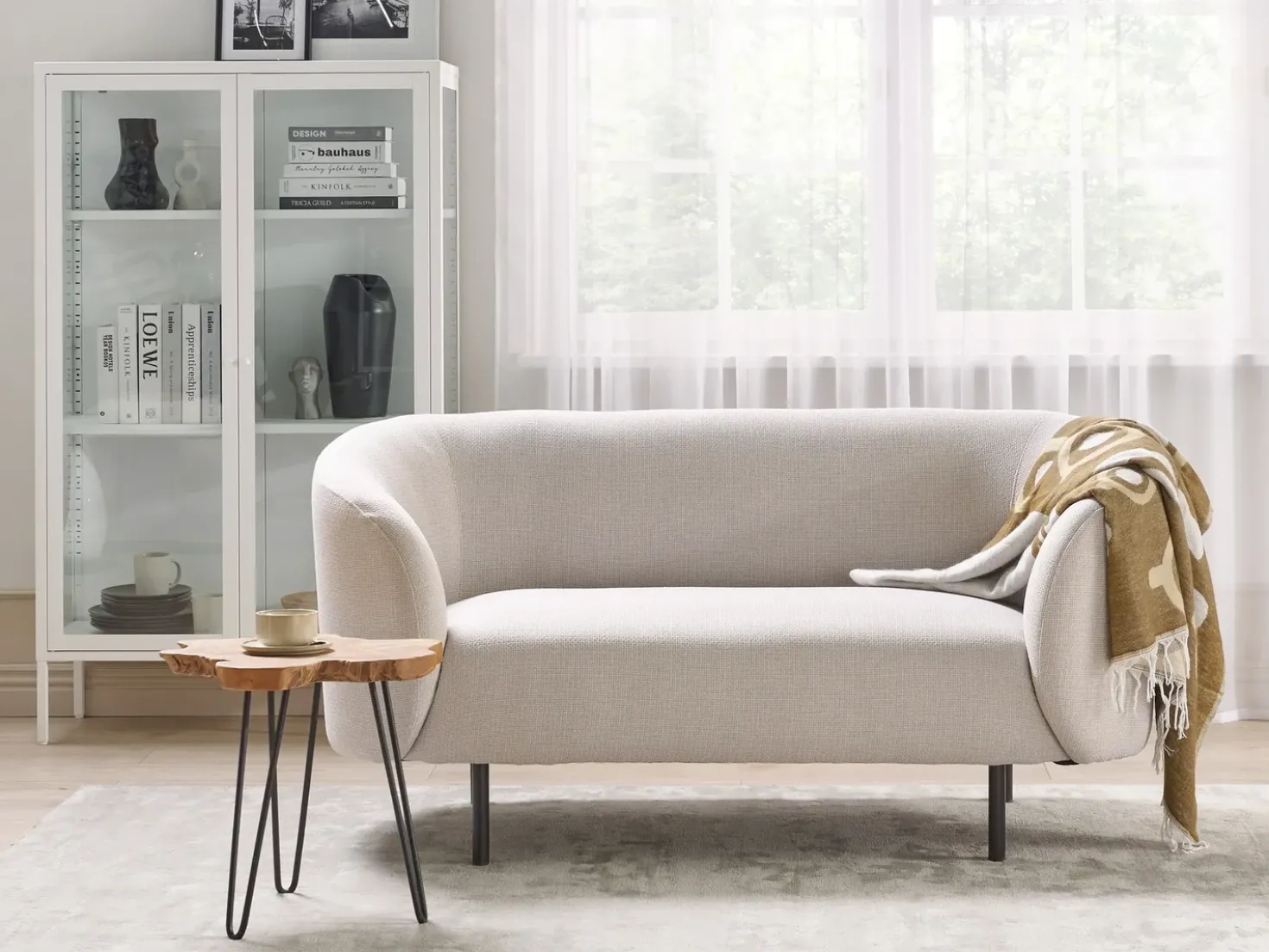 Divano 2 posti LOEN Tessuto Beige chiaro