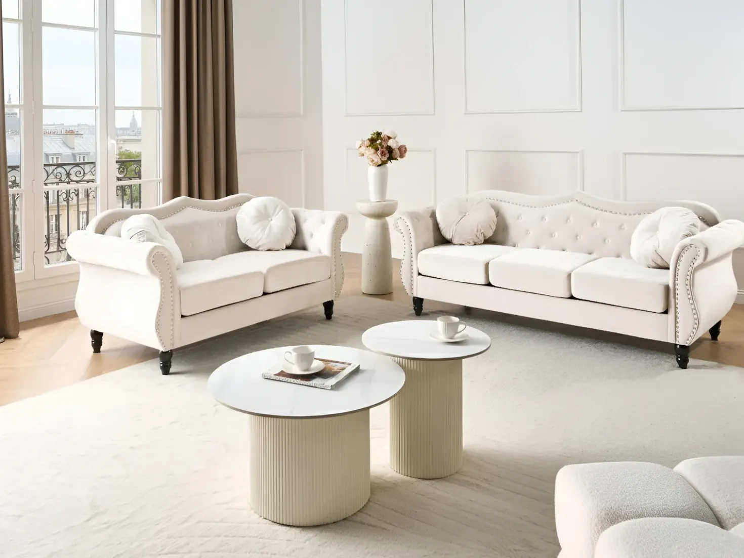 Divano 3 posti SKIEN Velluto Beige chiaro