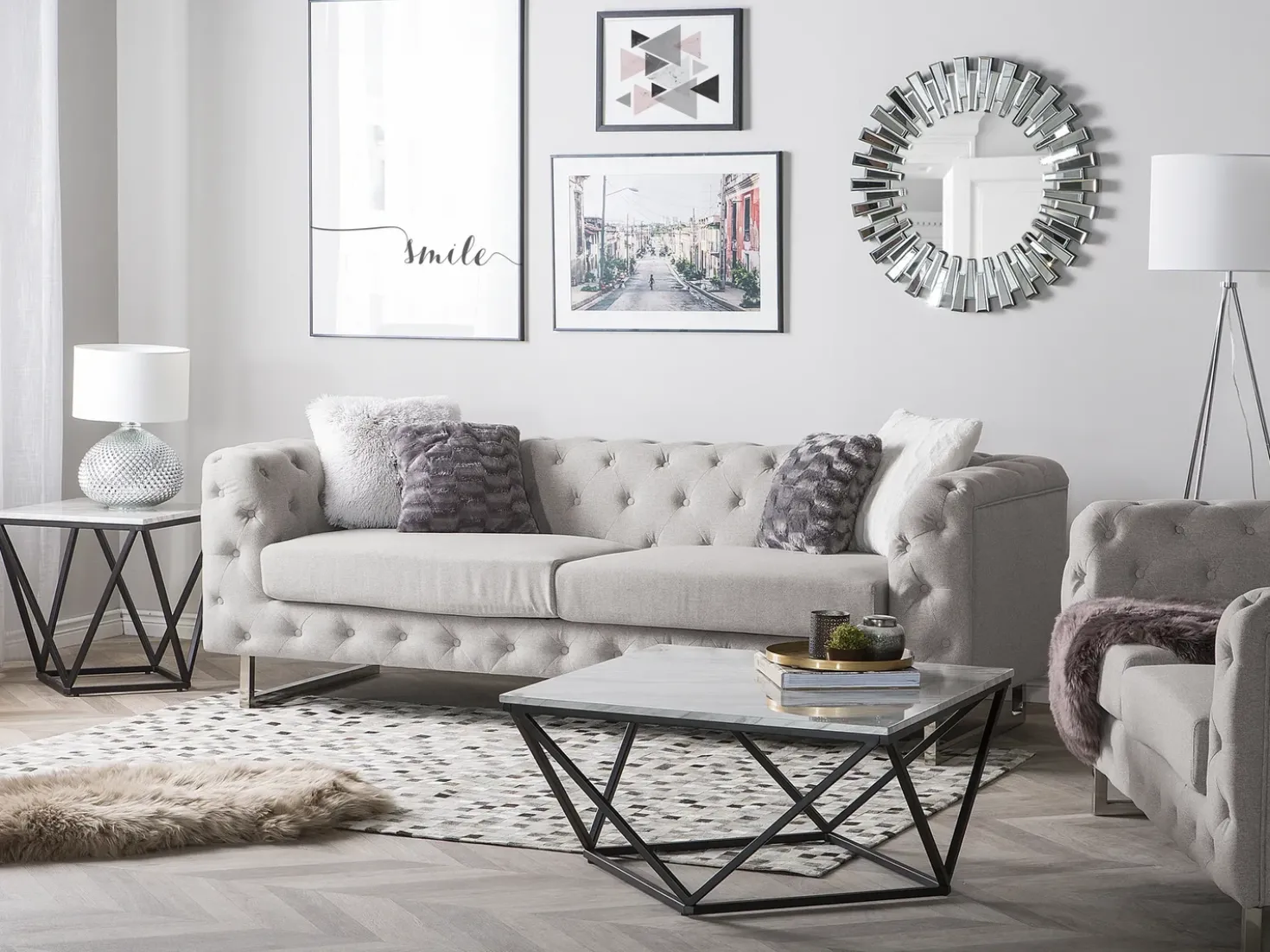 Divano 3 posti VISSLAND Tessuto Beige chiaro