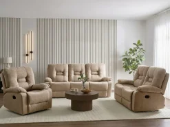 Divano reclinabile manuale 2 posti BERGEN Tessuto Beige