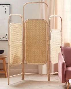 Hot Beliani Divisorio per ambienti a 3 pannelli CARPI Naturale 166 cm 180 cm Beige Naturale
