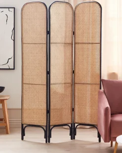 Discount Beliani Divisorio per ambienti a 3 pannelli POTENZA Marrone chiaro 105 cm 180 cm Naturale Marrone Nero