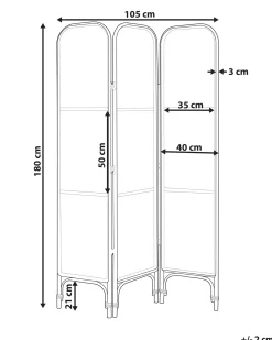Discount Beliani Divisorio per ambienti a 3 pannelli POTENZA Marrone chiaro 105 cm 180 cm Naturale Marrone Nero