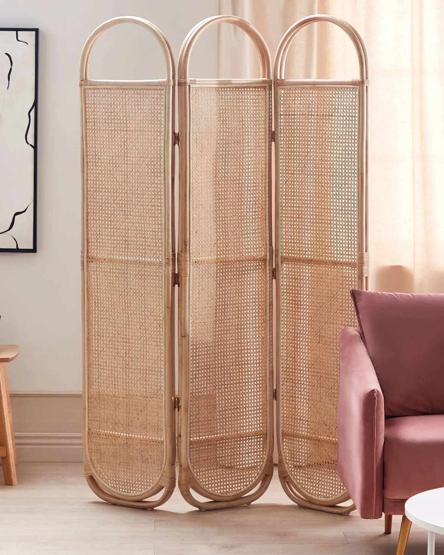 Outlet Beliani Divisorio per ambienti a 3 pannelli CORTONA Marrone chiaro 118 cm 180 cm Naturale Marrone