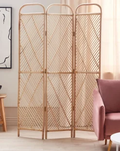 Hot Beliani Divisorio per ambienti a 3 pannelli COSENZA Marrone chiaro 106 cm 180 cm Beige Naturale