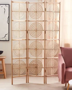 Clearance Beliani Divisorio per ambienti a 3 pannelli ALTAMURA Marrone chiaro 117 cm 180 cm Beige Naturale