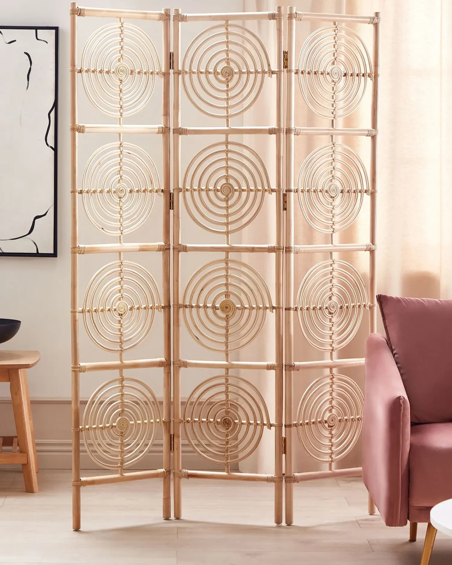 Clearance Beliani Divisorio per ambienti a 3 pannelli ALTAMURA Marrone chiaro 117 cm 180 cm Beige Naturale
