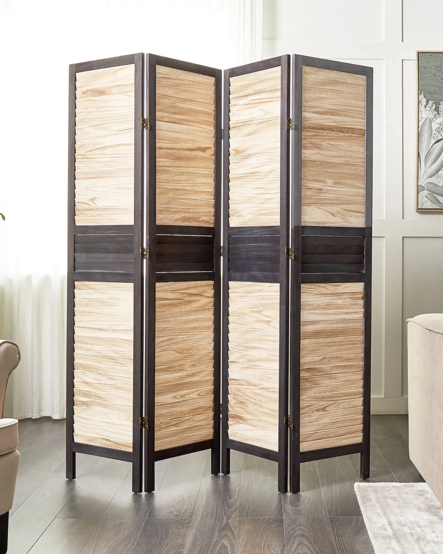 Beliani Divisorio per ambienti a 4 pannelli BRENNERBAD Marrone/Nero 164 cm 170 cm Marrone Nero